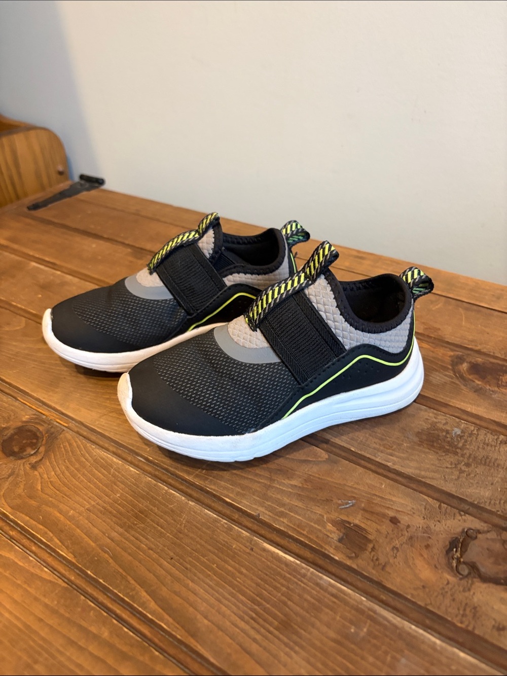 Athletic Works Black and Gray Kids Slip-On Sneakers with Neon Trim